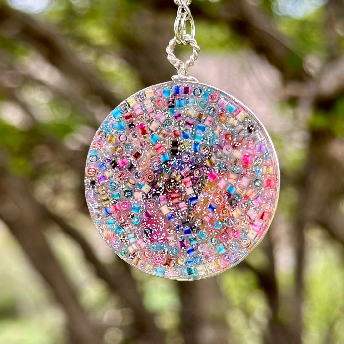 Rainbow Druzy Pendant Necklace with Mushroom Charms