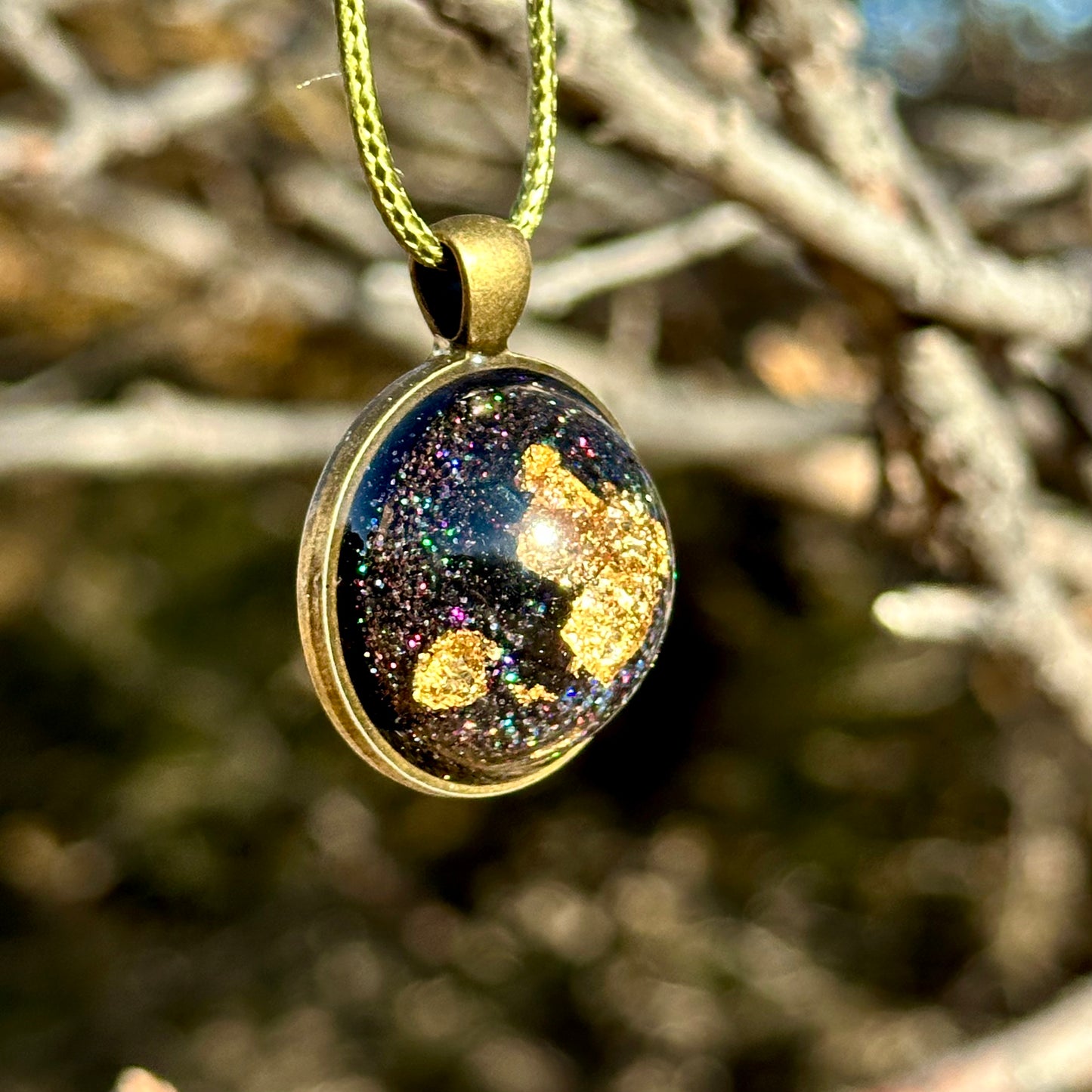 Gold Foil Galaxy Resin Pendant Necklace