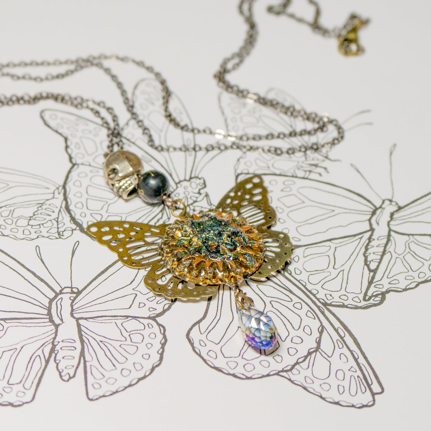 Goth Moth Pendant Necklace