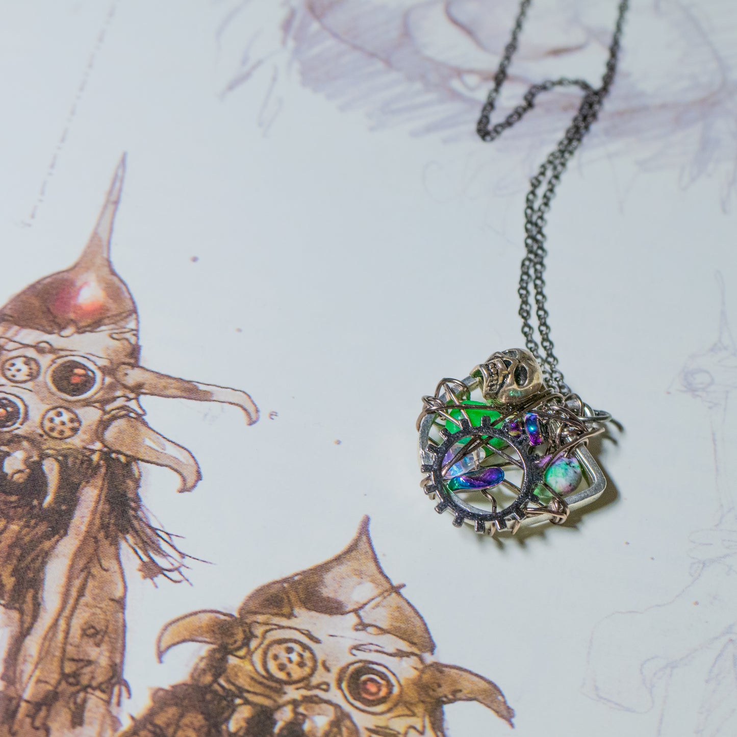 Steampunk Skull Pendant Necklace