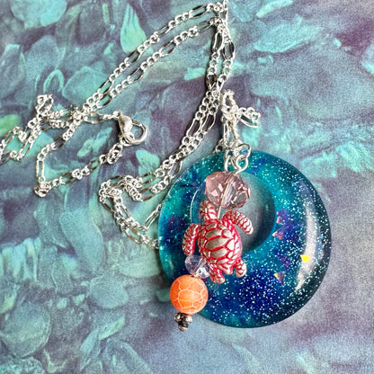 Sea Turtle Circle Pendant Necklace