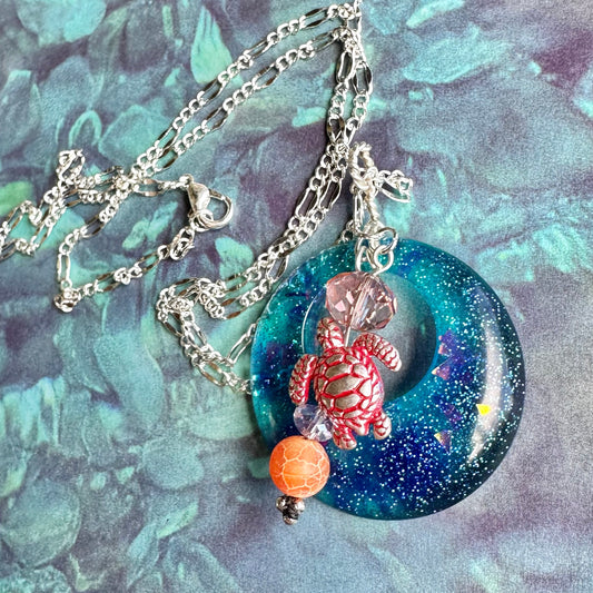 Sea Turtle Circle Pendant Necklace