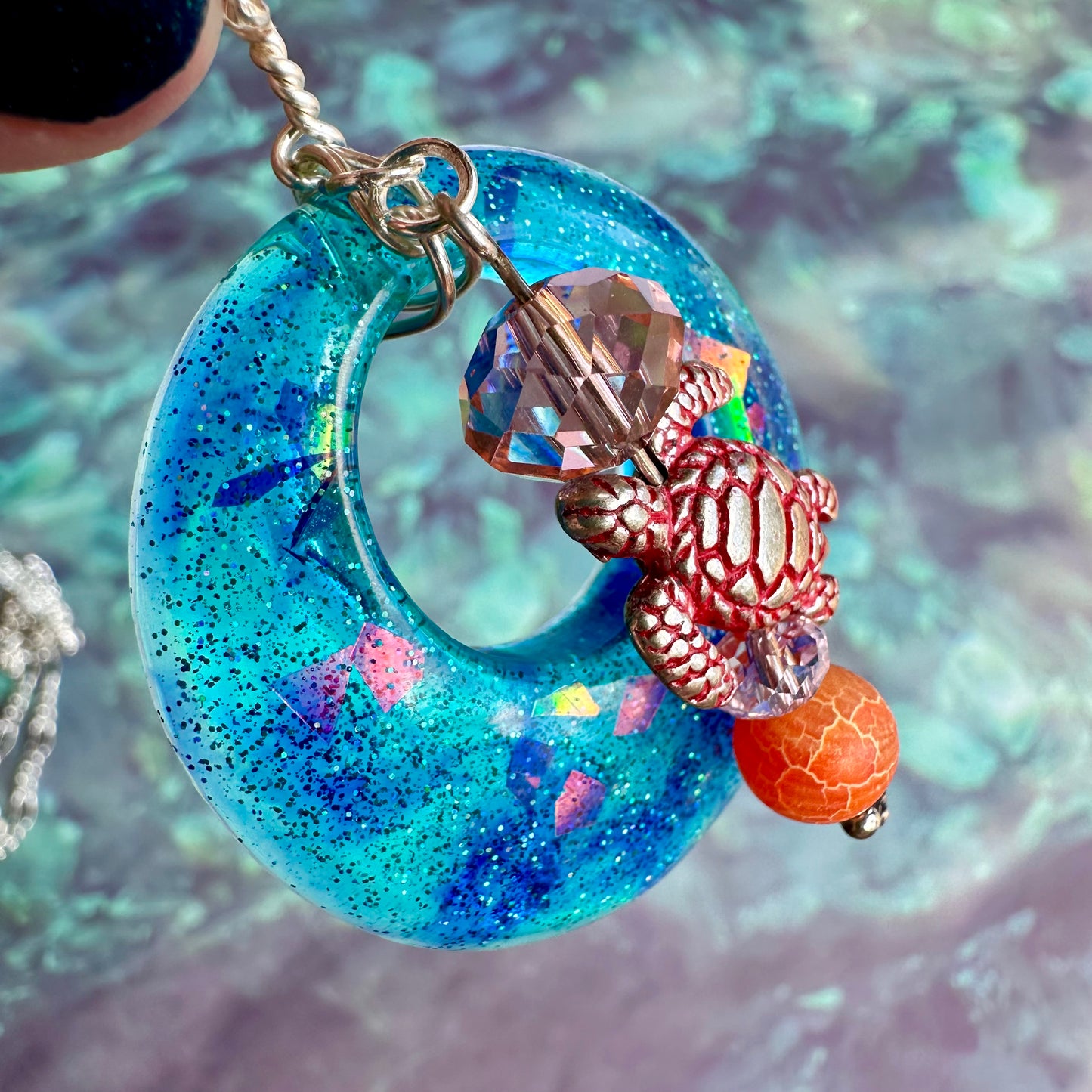 Sea Turtle Circle Pendant Necklace
