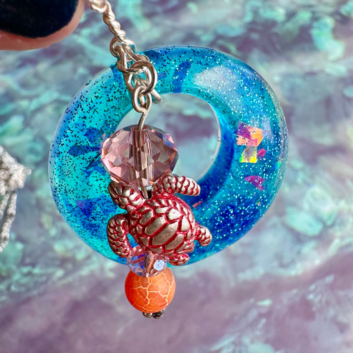 Sea Turtle Circle Pendant Necklace