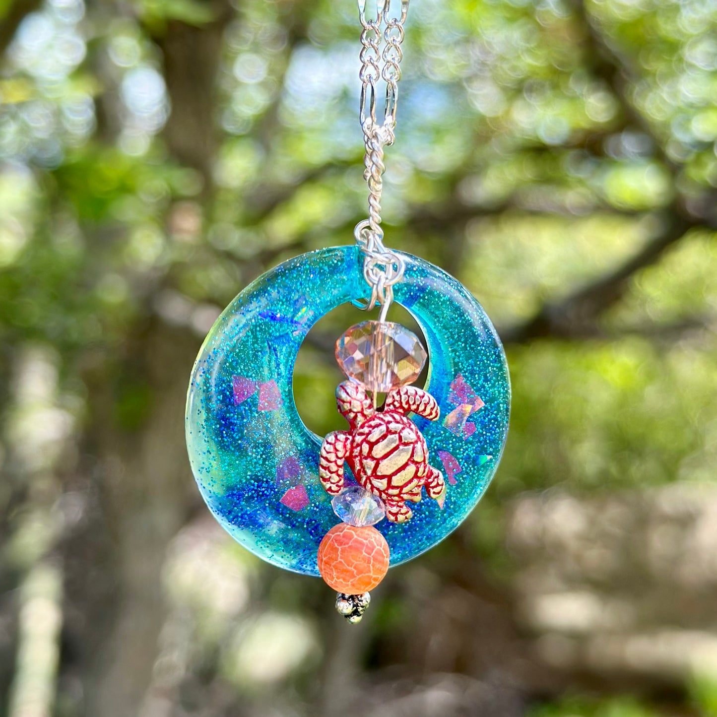 Sea Turtle Circle Pendant Necklace