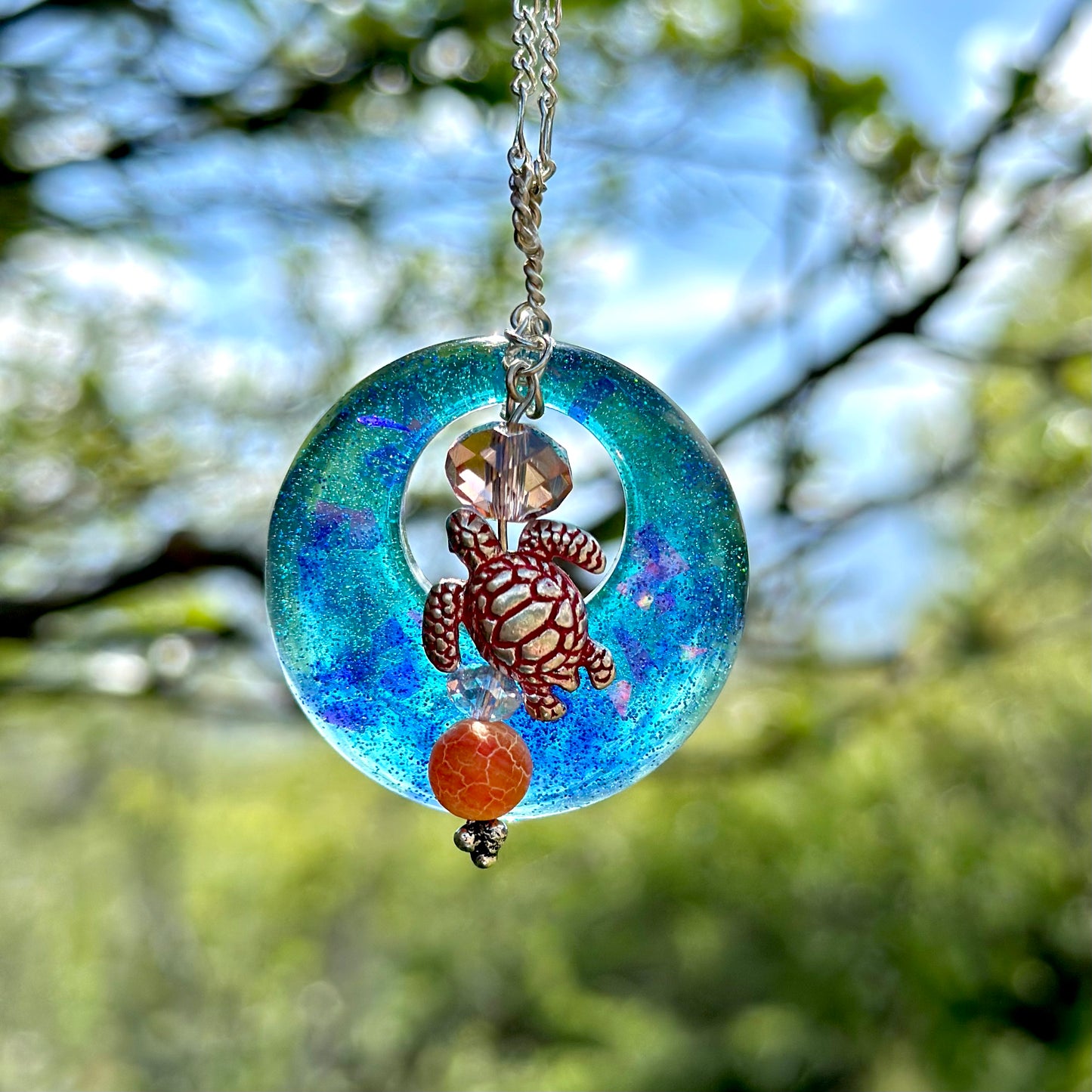 Sea Turtle Circle Pendant Necklace