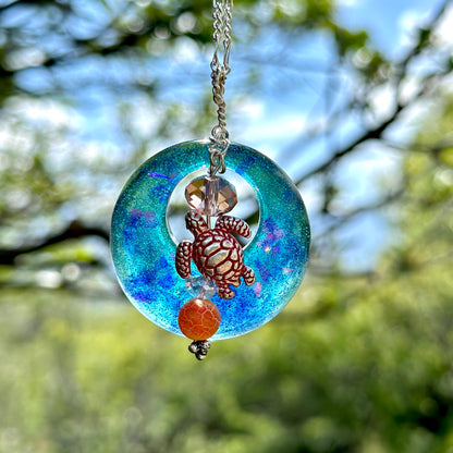 Sea Turtle Circle Pendant Necklace