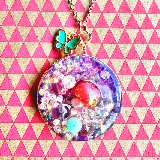 Butterfly Mushroom Pendant Necklace