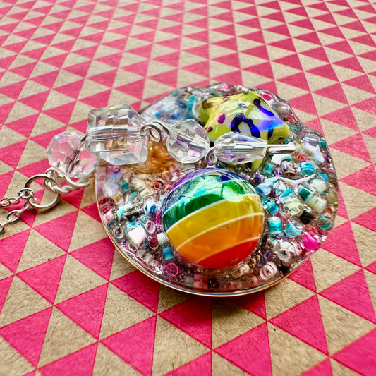 Rainbow Druzy Pendant Necklace with Bead Charm