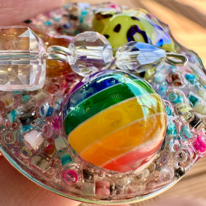 Rainbow Druzy Pendant Necklace with Bead Charm