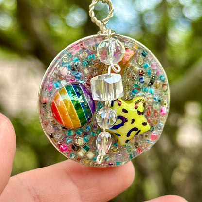 Rainbow Druzy Pendant Necklace with Bead Charm
