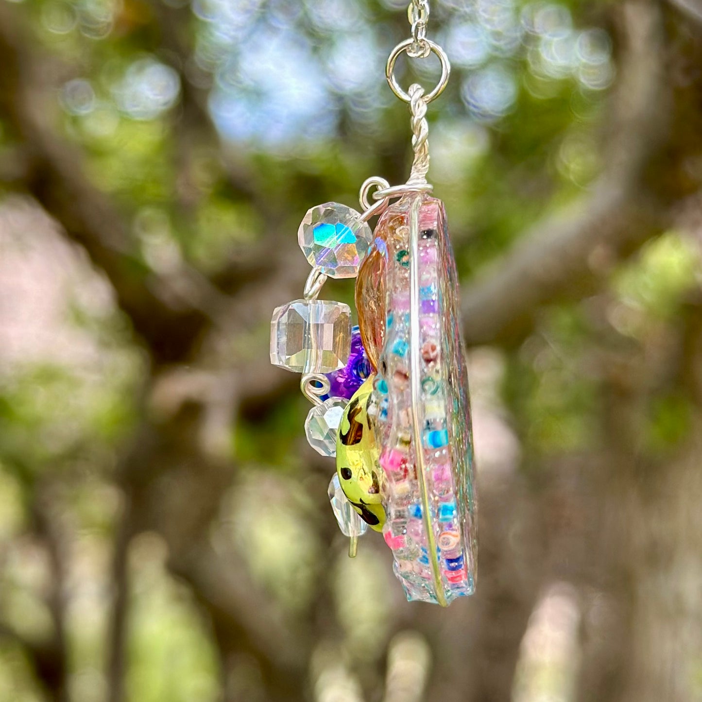 Rainbow Druzy Pendant Necklace with Bead Charm