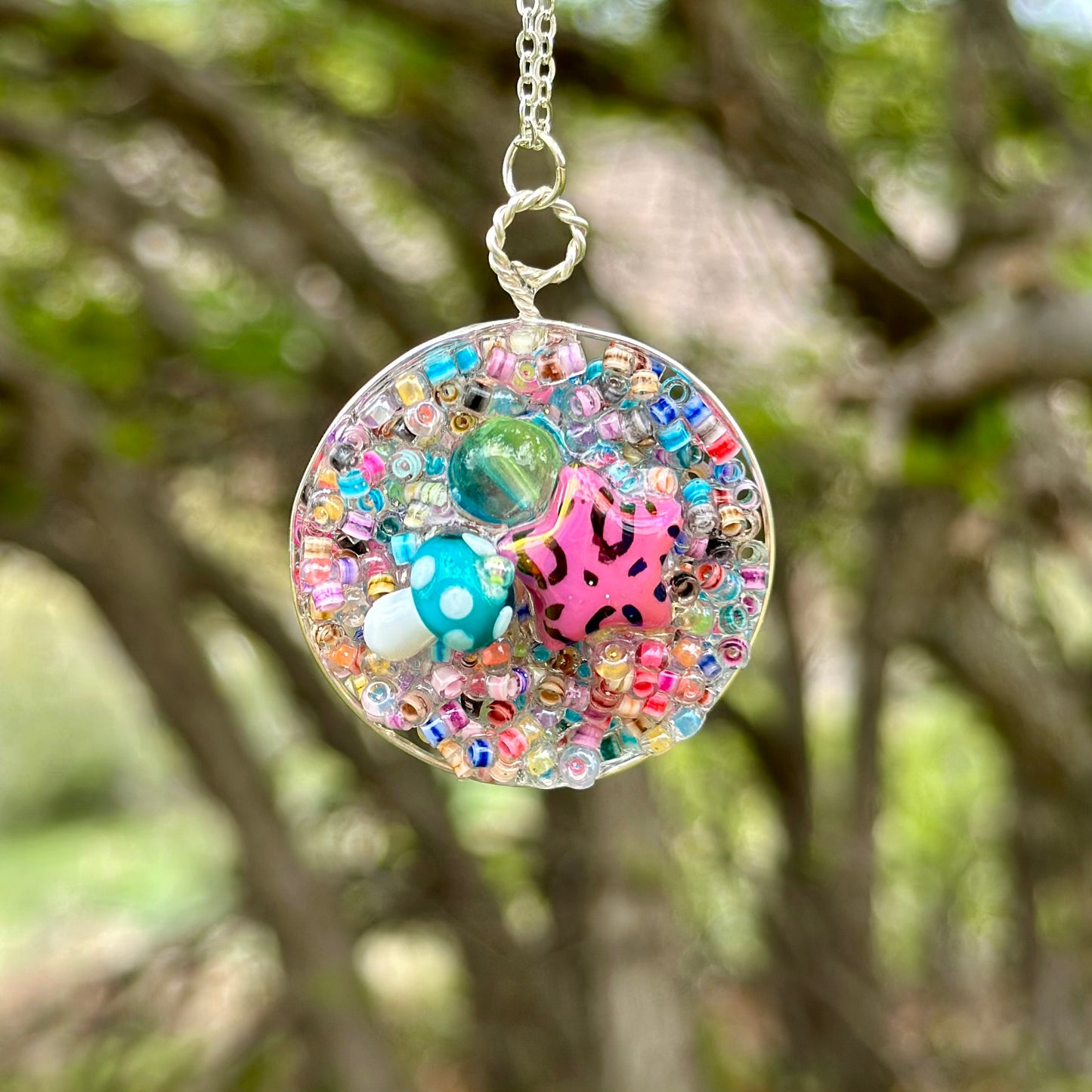 Rainbow Druzy with Star Pendant Necklace