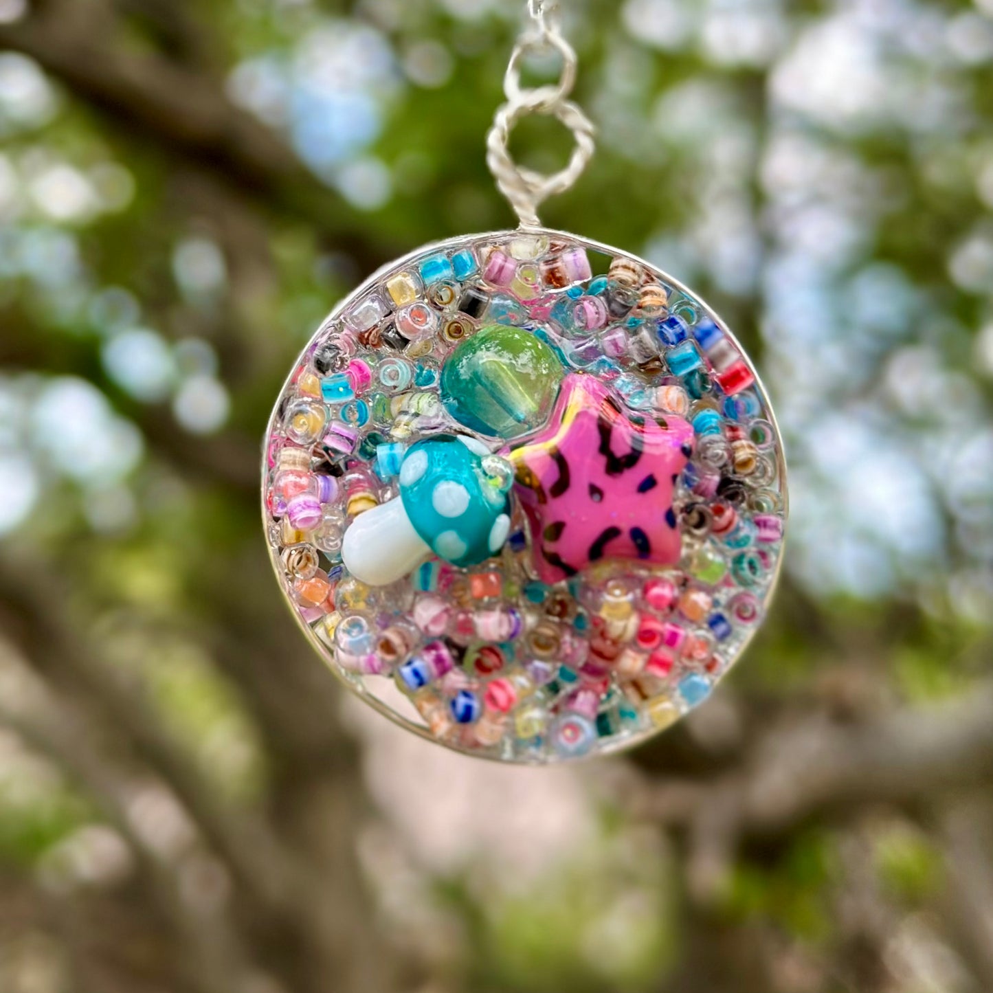 Rainbow Druzy with Star Pendant Necklace