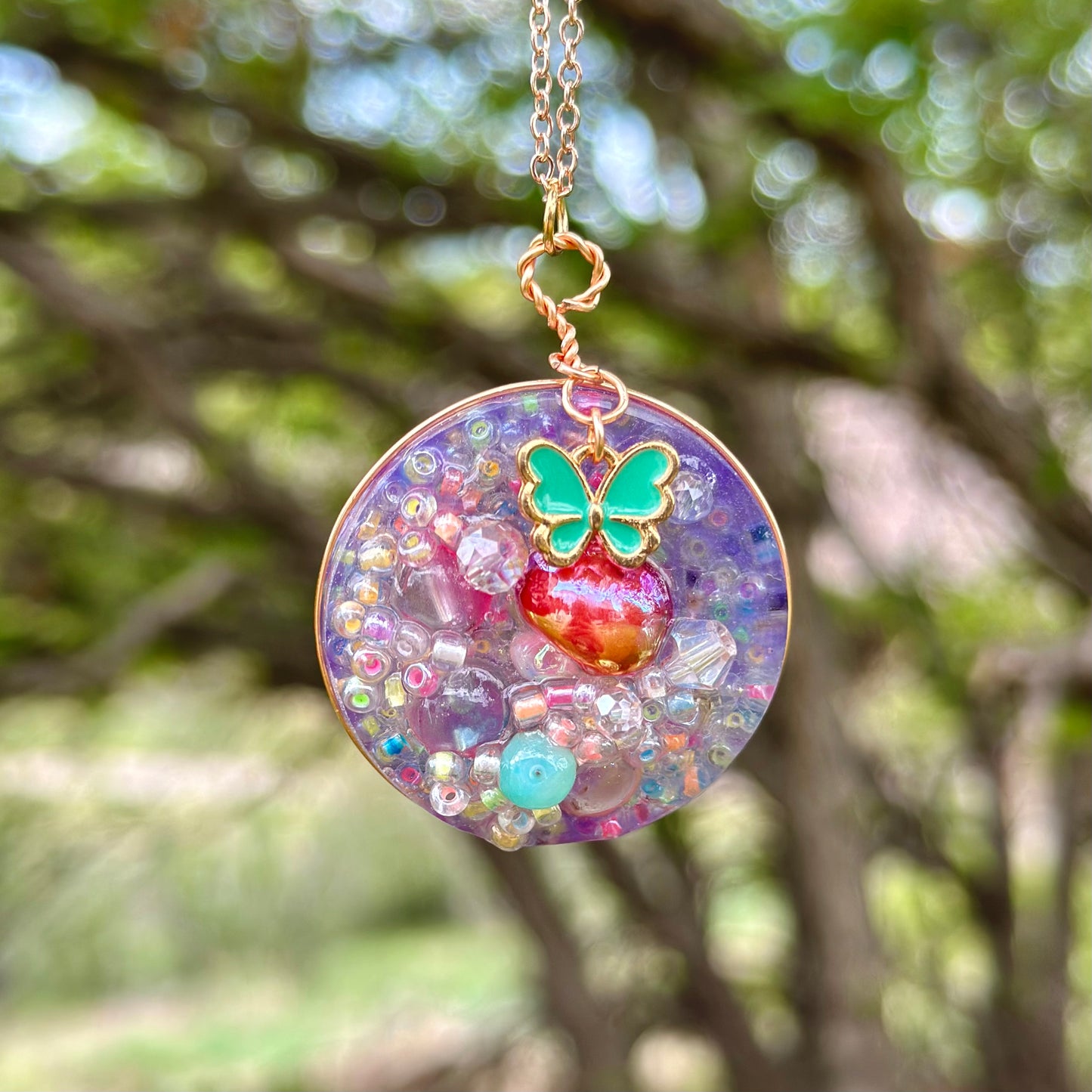 Butterfly Mushroom Pendant Necklace