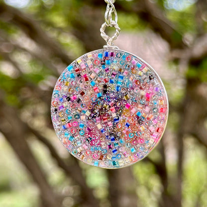 Rainbow Druzy Pendant Necklace with Mushroom Charms