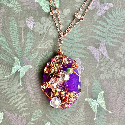 Purple Bead Cluster Pendant Necklace