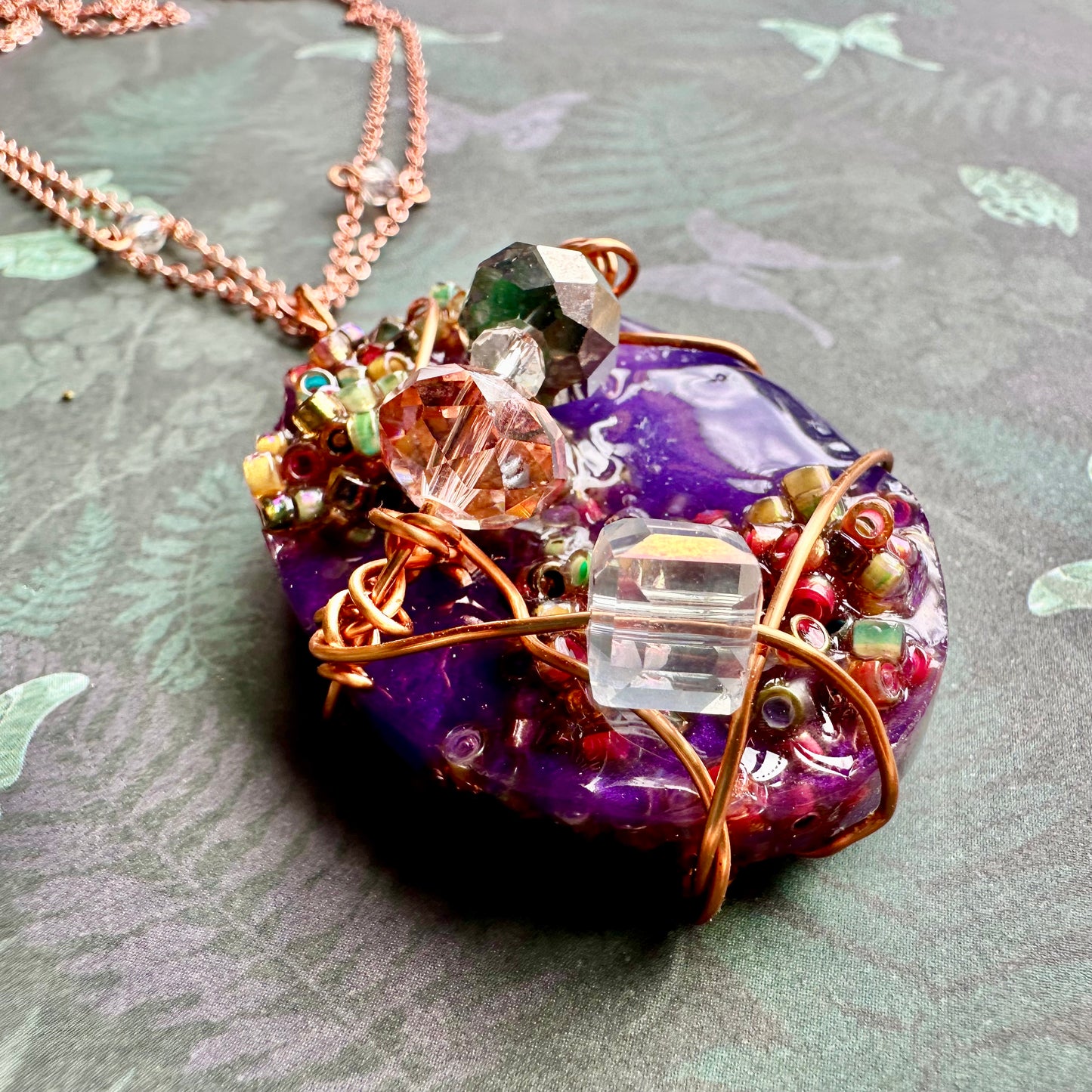 Purple Bead Cluster Pendant Necklace