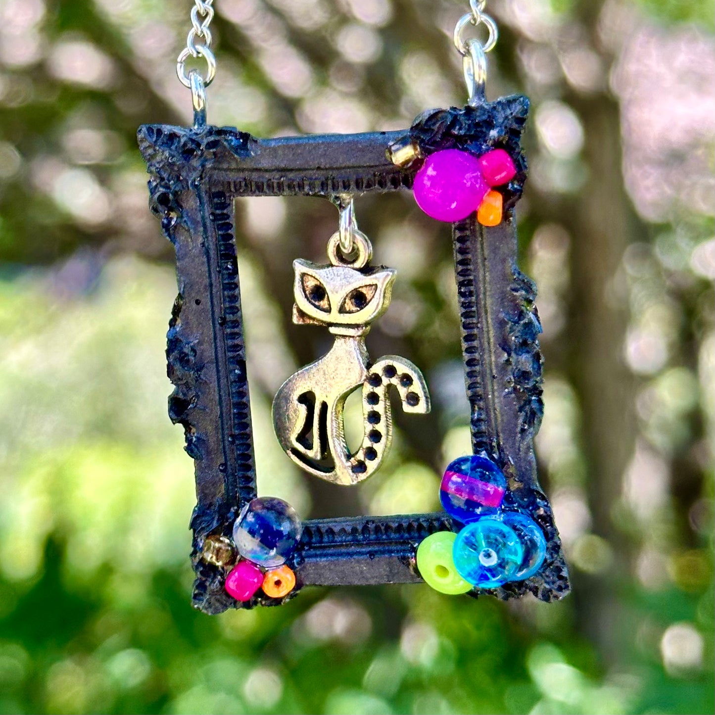 Cool Cat Frame Pendant Necklace