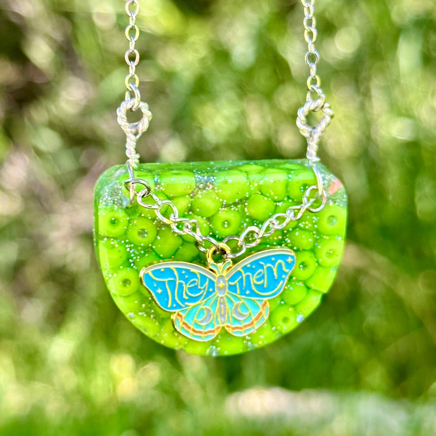 Nonbinary Pride Moth Necklace