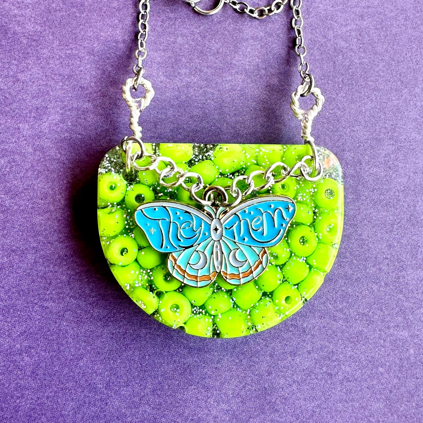 Nonbinary Pride Moth Necklace