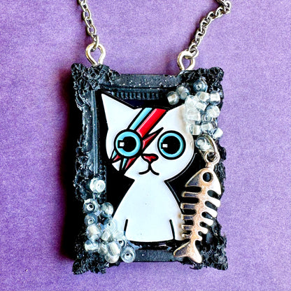 Bowie Cat Frame Pendant Necklace