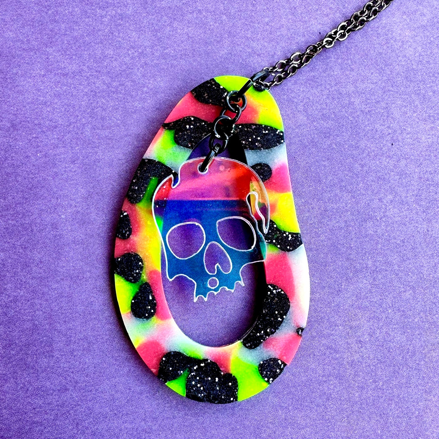 Glow Skull Teardrop Pendant Necklace