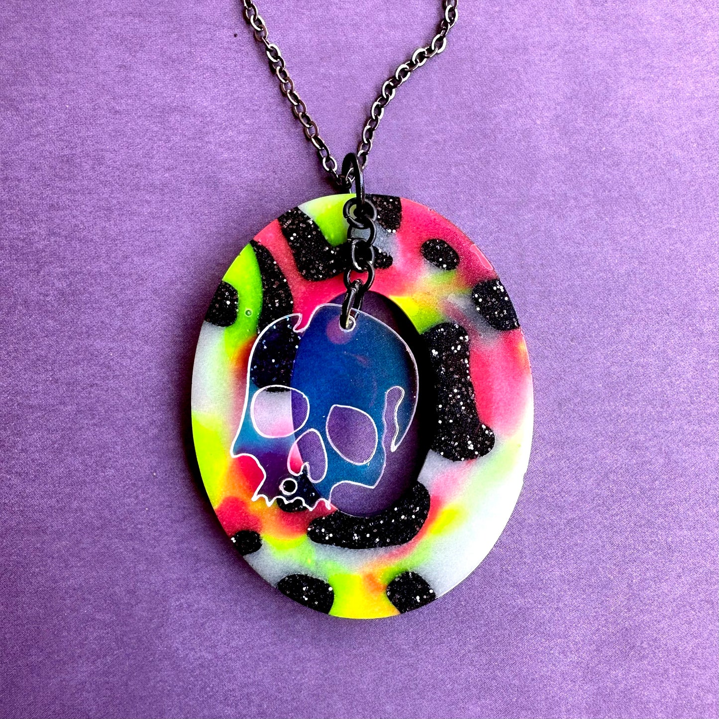 Glow Skull Oval Pendant Necklace