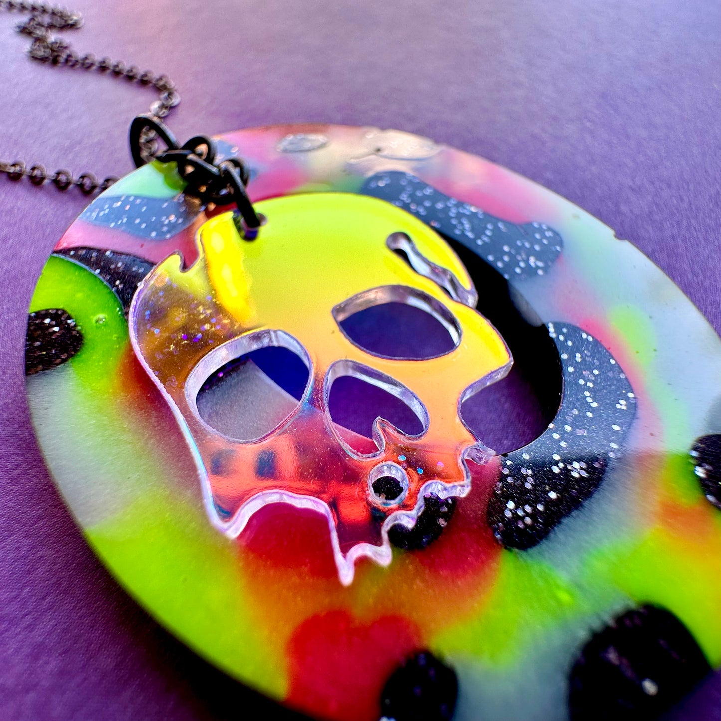 Glow Skull Oval Pendant Necklace