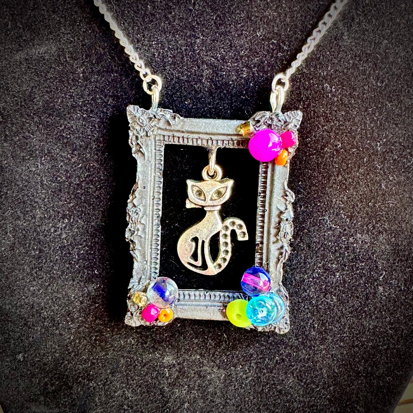Cool Cat Frame Pendant Necklace