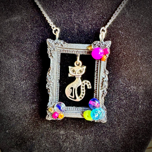 Cool Cat Frame Pendant Necklace