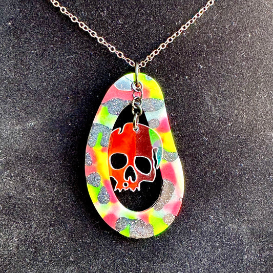 Glow Skull Teardrop Pendant Necklace