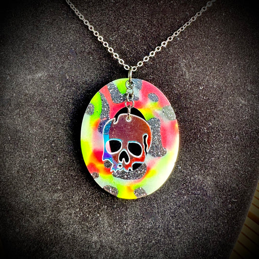 Glow Skull Oval Pendant Necklace