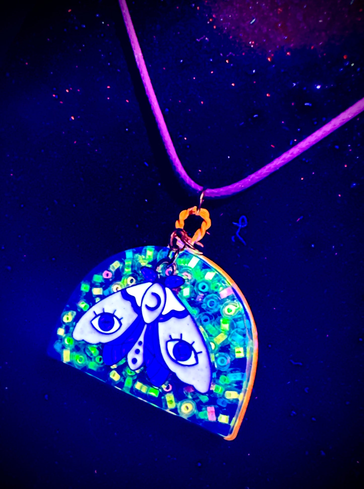 Glowing Necklace for Raves and Parties with UV Reactive Beads & Punk Charms - Neon Festival Jewelry, Unique Gift for Ravers