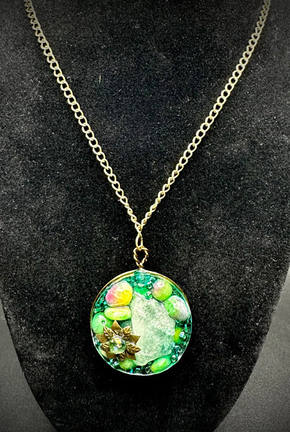 River Gemstone Necklace with Pebbles & Floating Water Effect, Bohemian Jewelry, Unique Nature-Inspired Gift for Her