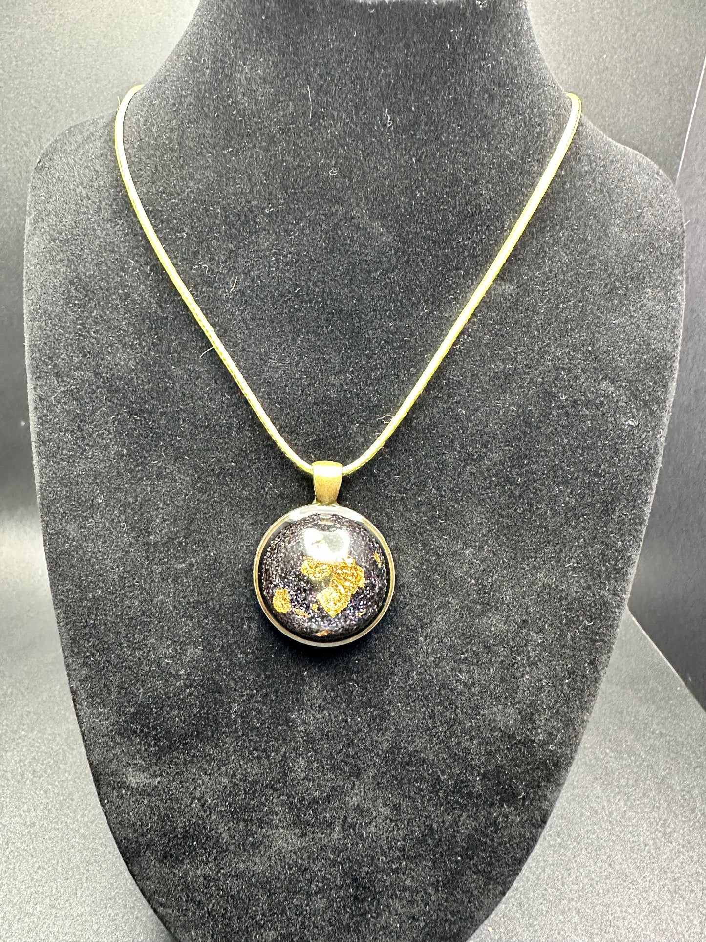 Gold Foil Pendant with Resin & Glitter Backing, Gold Bezel Necklace, Unique Jewelry Gift, Handmade Accessory, Boho Chic Style