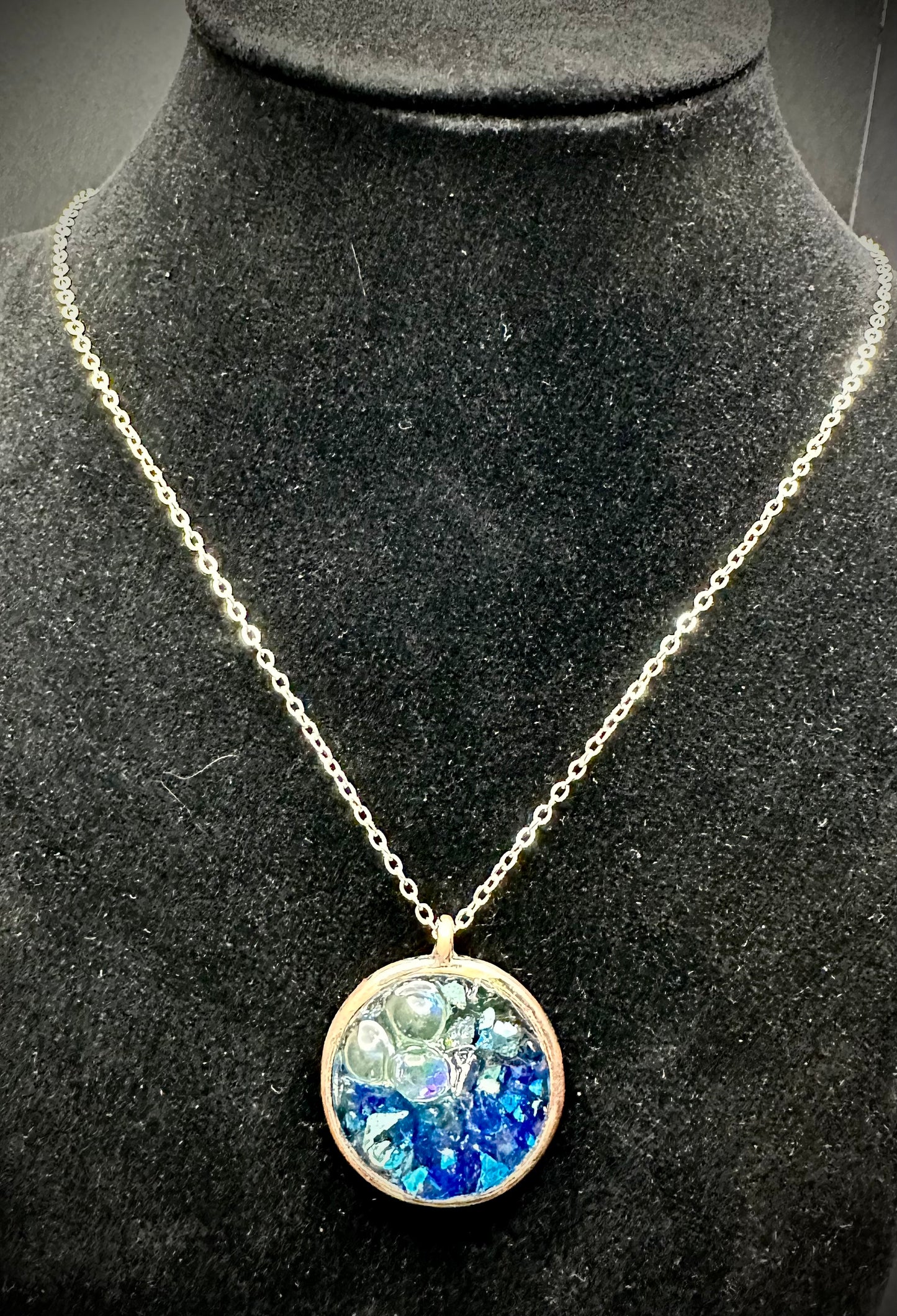 Ocean Bubble Pendant Necklace with Crushed Glass, Beads & Resin | Unique Boho Ocean Jewelry | Beach-Inspired Accessory