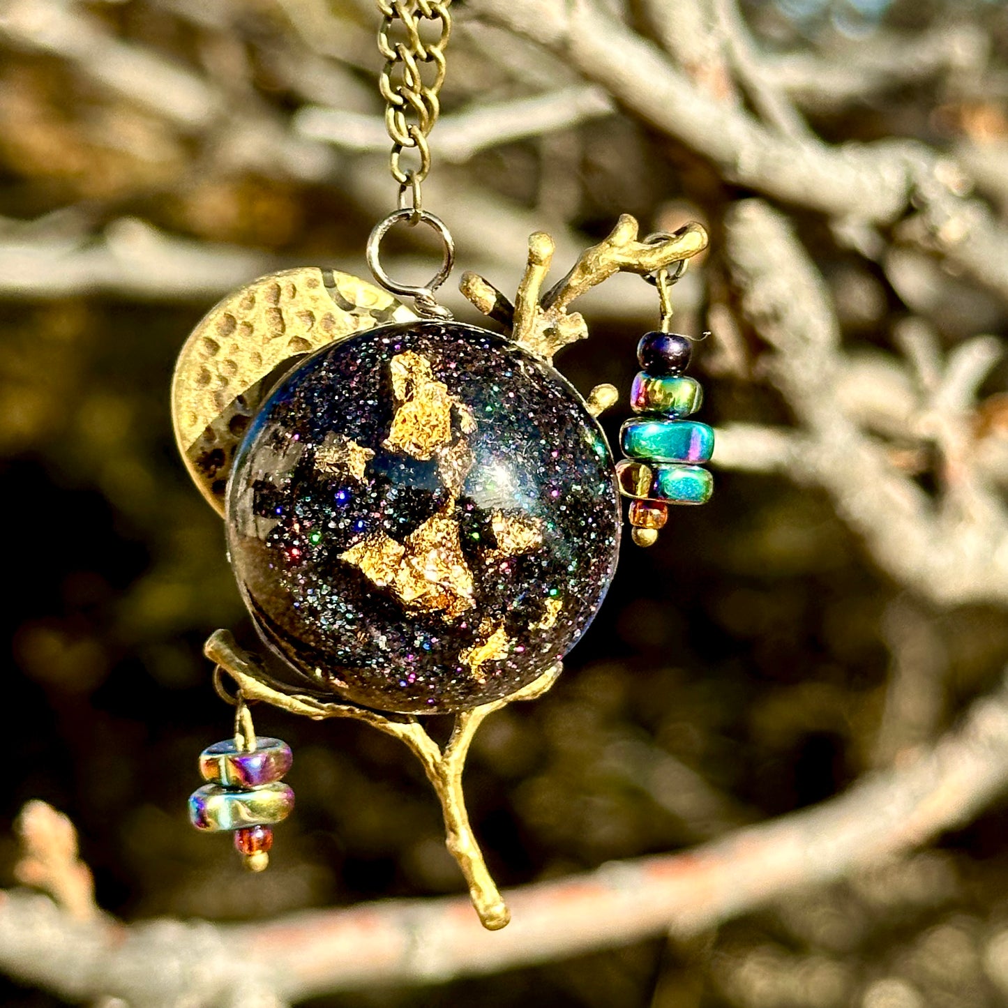 Gold Foil Tree Branch Pendant Necklace