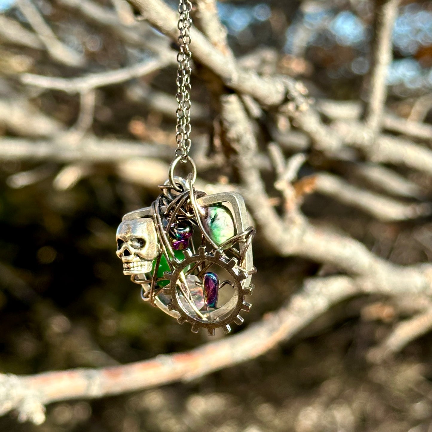Steampunk Skull Pendant Necklace