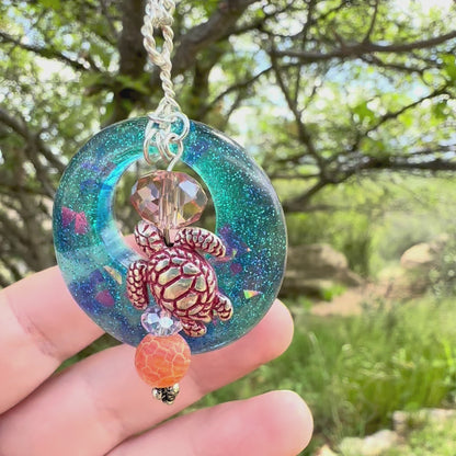 Sea Turtle Circle Pendant Necklace