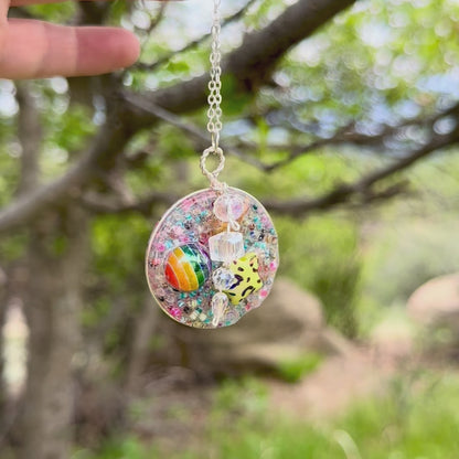 Rainbow Druzy Pendant Necklace with Bead Charm
