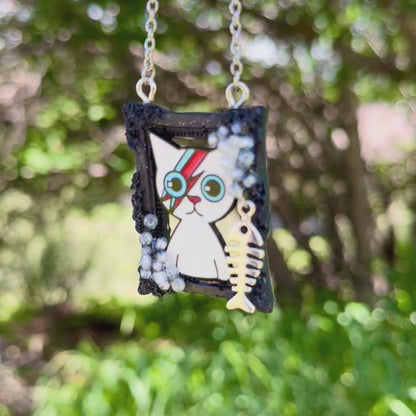 Bowie Cat Frame Pendant Necklace