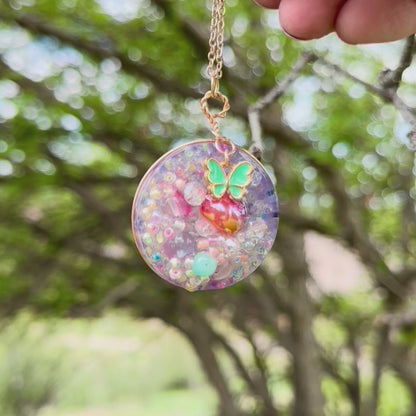 Butterfly Mushroom Pendant Necklace