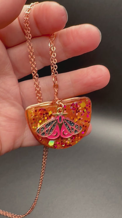 Moth Rave Necklace - UV Reactive Pink Glitter Jewelry for Parties, Festivals and Raves - Unique Statement Jewelry